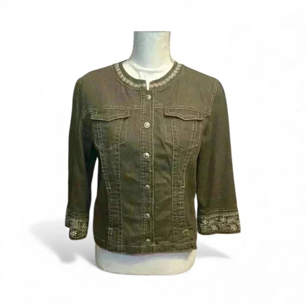 Live A Little Vintage Embroidered 3/4 Sleeve Jean Jacket w/ Snap Buttons Size M - Picture 1 of 15
